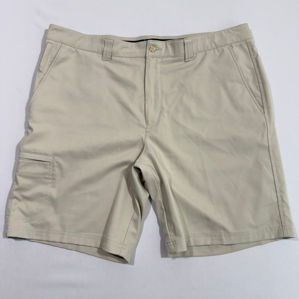 PGA Tour Men's Performance Golf Shorts Tan 38 Flat Front Utility Pocket Active